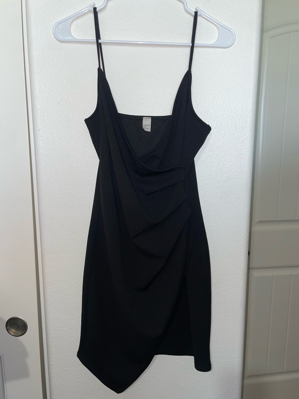 Love Vintage LOFT Black Cowl Mini Slip Dress with Draped Front